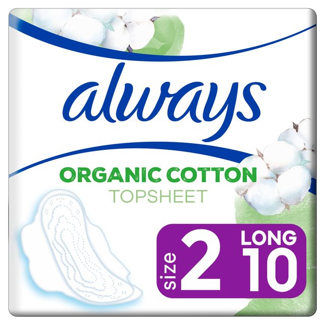 Siempre orgánica protección de algodón ultra larga 2 alas toallas sanitarias 10 por paquete