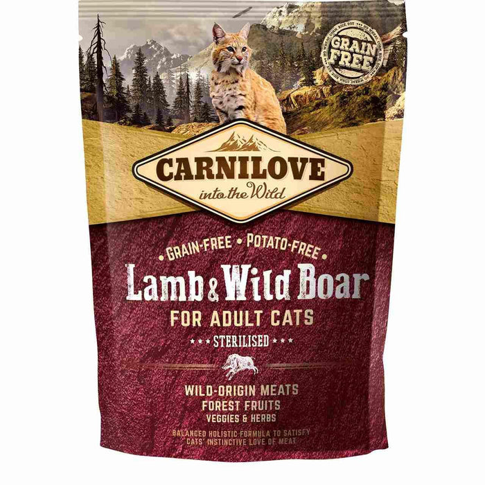 Carnilove Grain Free Adult Lamb & Wild Boar Sterilised Dry Cat Food 400g