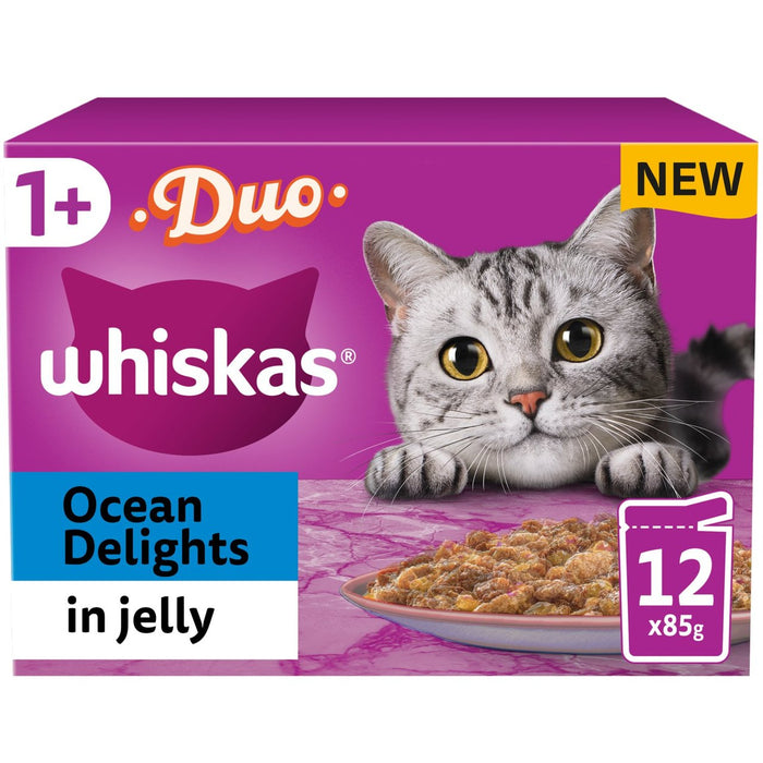 Whiskas 1+ Erwachsene nasse Katzenfutterbeutel Ozean Freude in Gelee 12 x 85 g