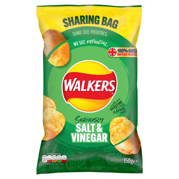 Walkers Salt y vinagre compartiendo patatas fritas 150G